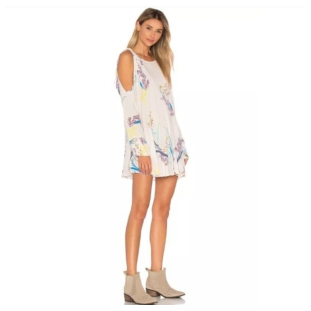 FREE PEOPLE Ivory Clear Skies Floral Print Tunic Dress XS Boho Festival